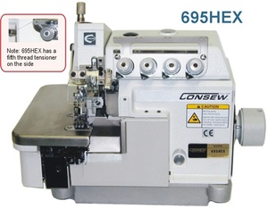 Consew  695HEX HIGH SPEED OVERLOCK MACHINE with TRACTOR FOOT Extra High Foot Lift For Extra Heavy Weight Materials 2 Needles,  4 / 5 Threads,  Consew 695HEX 2-3-4-5 Thread Serger, Tractor Feed Foot for Heavy Weight Materials, Hi Foot Lift, Stand, Safety Chain Stitch, Overlock Seams, 6000SPM