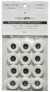 FIL-TEC, 60372-TEN, Magna, Glide, 12 Pack, WHITE, Magnetic, Core, Pre, wound, L, Bobbin, Classic, Poly, Filament, 60, weight, 2, Embroidery, Thread, Brother, PR6, PR10