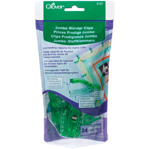 Clover CL3157 Jumbo Wonder Clips 24Pk 1/4" Seam Markings, Quilt Bindings, No Pins! Holds Fabric Layers