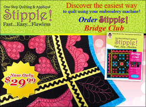 Designs in Machine Embroidery STP0110, Stipple! Bridge Club, Multi Format Design CD, 5X7 Designs, Quilt and Applique Embroidery Designs,