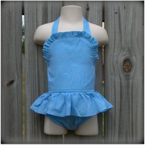 Embroidery Blanks Boutique One Piece Swimsuit, Turquoise Gingham Size: 2T
