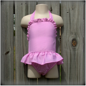Embroidery Blanks Boutique One Piece Swimsuit, Pink Gingham Size: 6