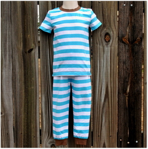 Embroidery Blanks Boutique Short Sleeve Pajamas, Turquoise Stripe Size: 10