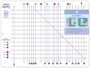 June Tailor JT788 Exact Eighths Slotted Ruler, Cut multiple strips in these 1/8” increments: 2-7/8”, 3-7/8”, 4-7/8”, 3-3/8”, 4-3/8”, 5-3/8”