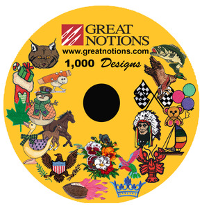 Great Notions, 1000 Embroidery Designs, CD Collection, See All on PDF, Exclusive up to, 4X4" , 5X7", Designs Pack, in Multi Formats, DST, EXP, PES, JEF, XXX