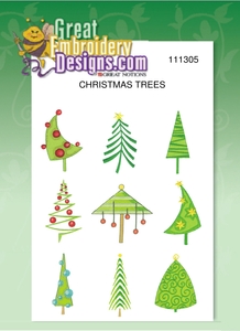 Great Notions 111305 Christmas Trees 4x4" Designs Multi-Formatted CD, Formats CND, DST, EXP, HUS, XXX, SEW, JEF, PES