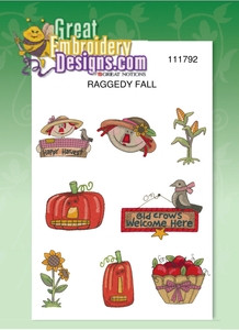 Great Notions 111792 Raggedy Fall Harvest Embroidery Designs Pack CD