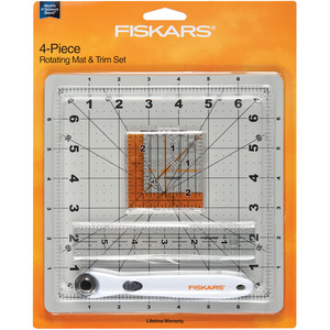 -ROTATING MAT&TRIM ST, Fiskars F149800 4PC Rotating Cutting Mat & Trim Set 8"X8"