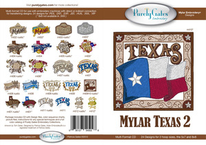 Purely Gates PG5028 Mylar Texas 2 Embroidery Designs CD