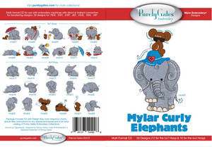 Purely, Gates, PG4908, Mylar, Curly, Elephants, Embroidery, Designs, CD