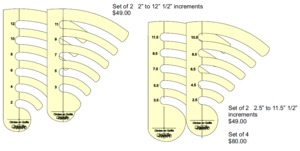 Westalee WT-COQ-SET3 Circles 1" to 12" On Quilts Set, 4-Piece Ruler Templates Set, 2pcs 2-1/2" to 11-1/2", 2pcs 2" to 12-1/2", 1/2" increments