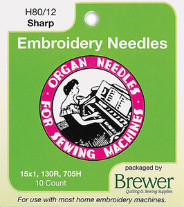 61833: Organ 6692 Embroidery Machine Needles 15x1 HAx1 Sharps 80/12 10Pk