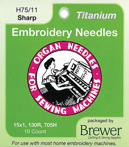 OESD Organ #6684, 10PK Titanium Home Embroidery Machine Needles Sharps sz75/11 for 15x1, HAx1, 130/705H, SY2020, SY2031, 206x15, PFx130 Needle Systems