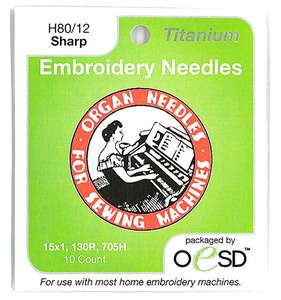 61836: Organ #6685 Titanium 10PK Embroidery Machine Needles Sharp Point, Size 12/80 for 15x1, HAx1, 130/705H, SY2020, SY2031, 206x15, PFx130