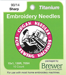 61837: Organ 6686 Embroidery Titanium Needles 15x1 HAx1 Sharps 14/90 10 PK