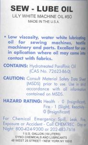 Superior SO Sew Lube Sewing Machine Oil 1 Gallon for Juki and Industrial Sewing Machine Reservoir Pans, Refill Oilers, Tubes