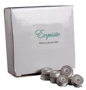 Exquisite EX100, White Style L Cardboard Side Prewound Bobbins (144 per box) Poly Thread for Commercial Embroidery Machines