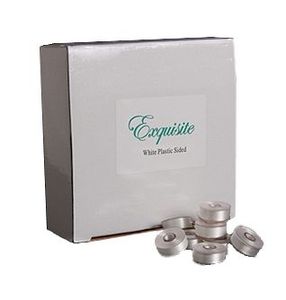 Exquisite EX300, White Style L Prewound Threaded Plastic Bobbins 144/box 60wt