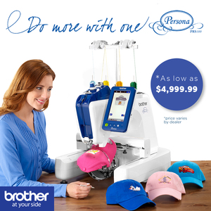 Brother PRS100 Persona 8x8 Embroidery Machine +6 Hoops, Disney Compatible +PRNSTD2 New Style Metal Roller Stand, Hoop Hooks, 2 Wood Shelves, Table Top