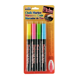 4 Bistro Chalk Chisel Point Markers in Fluorescent Blue Green Yellow Pink