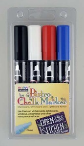 4 Bistro Chalk Chisel Pt Markers WHT BLK RED BLUE