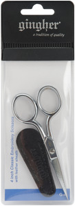 Gingher G-4 4" Inch Classic Embroidery Scissors Snippers, Chrome over Nickel Plated, Leather Pouch, for Sewing & Needlework -SCISSOR 4" EMBR GING