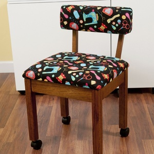64391: Arrow 7000B Oak Sewing Chair with Riley Blake Fabric on Black Background