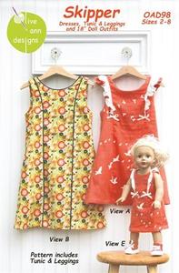 Olive Ann Designs OAD98 Skipper Dress/Tunic/Leggings and Doll Dress sz 2-8yrs