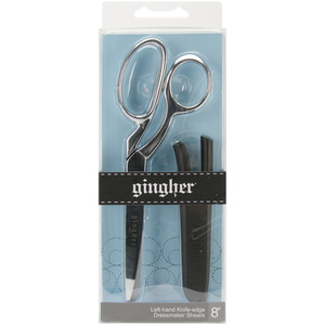 Gingher G-8L 8" Inch True Left Hand Knife Edge Dressmakers Shears Scissors, Bent Trimmers G8L, Fabric Cloth Cutter chrome over nickel plated, Gift Box -GINGHER 8" LH BENT
