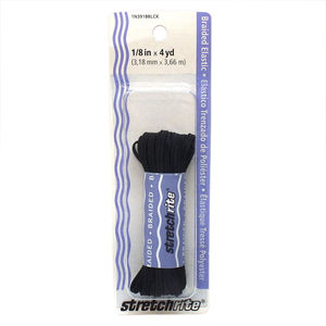 Stretchrite Singer 1N3918BLCK Braided Elastic Polyester 1/8" x 4 Yard Black