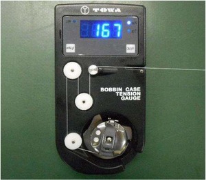 Towa DTM-A1, DTM-D Digital Thread Tension Gauge Complete for L Metal Bobbin Case, 0-500g Pull, TM501 L Bracket Installed , Towa, DTM-A1, Digital, Thread, Tension, Gauge, for, Standard, M, Bobbin, Cases, with, 500g, Pull