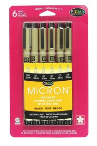 Pigma Micron Fine Line Set Black Pens 30062 .2mm .25mm .30mm .35mm .45mm .5mm