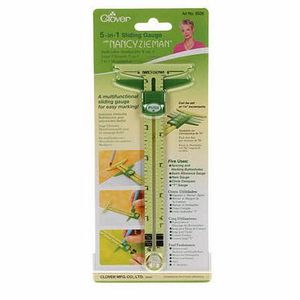 Clover Cl9585 Supersize 5-in-1 Sliding Gauge by Nancy Zieman, Use as a hem gauge, circle compass and T-gauge