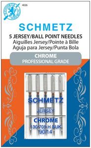 Schmetz, S-4026, Chrome, Professional, Grade, Jersey, Ball, Point, 5, pack, 130, 705, H, SUK, Size, 90, 14, strong, durable