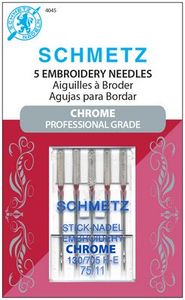 Schmetz, S-4045, Chrome, Professional, Grade, Embroidery, 5, pack, 130, 705, H, E, Size, 75, 11, strong, durable