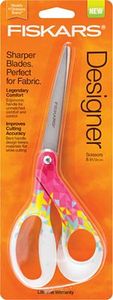 81879: Fiskars F194512-1 8" Bent Designer Handle Scissors Pink Triangle