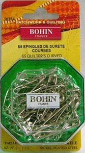 Bohin 50374 Quilter's Curved Safety Pins No.2, 65ct, 1 Box of 65