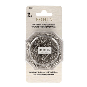 Bohin 50374 Quilter's Curved Safety Pins No.2, 65ct, 1 Box of 65
