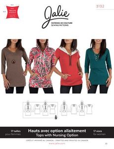 Jalie Patterns JAL3132 Nursing Option Tee and Hoodie Sewing Patterns