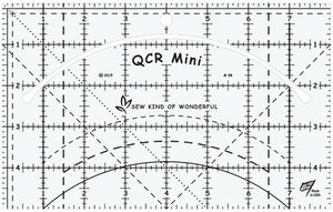 QCR Mini SKW98, Sew Kind of Wonderful Quick Ruler 5in x 8in with a curve cut out for a rotary cutter to fit into