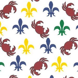 Fabric Finders 2076 Red Crabs with Purple, Kelly and Gold Fleur de lis Fabric