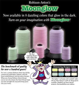 Robison Anton Moonglow RA-MG-WHTGL White  Glow in the Dark Machine Embroidery Thread 40wt, One Spool 500 Yards