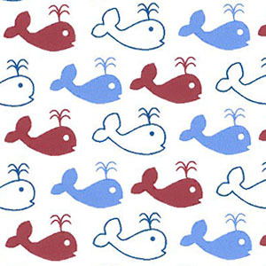 Fabric Finders 2081 Red and Blue: Mini Whales on White by the yard