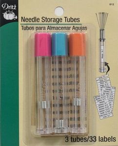 Dritz D812, Needle Storage Tubes, 3 with Labels, Dritz D812 3 Storage Tubes for up to 20 Needles, with Labels