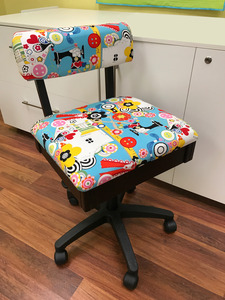 87477: Arrow H6880 Hydraulic Chair, Underseat Storage, Alexander Henry “Sew Now, Sew Wow” fabric