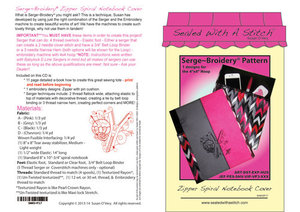 Sue O'Very Designs Zipper Spiral Notebook Cover Serge Broidery Pattern