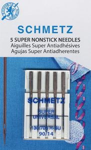 91168: Schmetz S4502 Super Nonstick Sewing Machine Needles 130/705H-SU Size 80/12, 5/Card x10 Packs=50 Slippery Surface Resists Sticky Goo, Vinyl, Adhesives