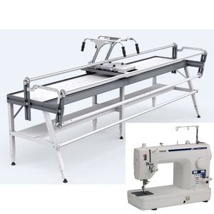 Brother 1500, +QZone Hoop Quilt Frame 4.5'W for<19"Arm, Adj Depth & Height, Quilt Clips, Bungee Clamps, Cloth Leaders, Laser Stylus, Table Inserts