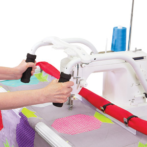 90180: Brother 1500 +Grace Q-Zone Hoop Quilting Frame 4.5' Wide, Cloth Leader, Laser Stylus, Table Inserts