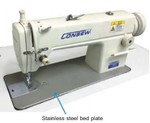 98462: Consew 7360R-2SS High Speed Straight Lockstitch Industrial Sewing Machine, Assembled Stand, 5500SPM, Auto Oil, Knee Lever, Stainless steel bed plate